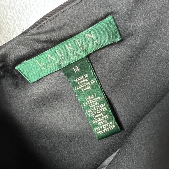 Ralph Lauren Black Cascade Ruffle Pencil Dress Sleeveless women’s size 14 - Picture 5 of 10